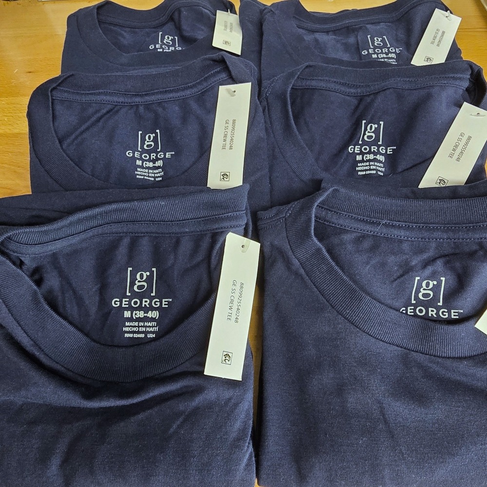 6 Pack George Crew Tee Mens‎ M Dark Navy Moisture Wicking Short Sleeve T-Shirt